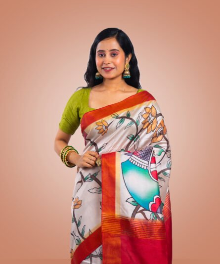 Chanderi Off White Saree - Image 5