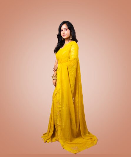 Women's Silk Yellow Saree With Unstitched Blouse Piece - Image 3