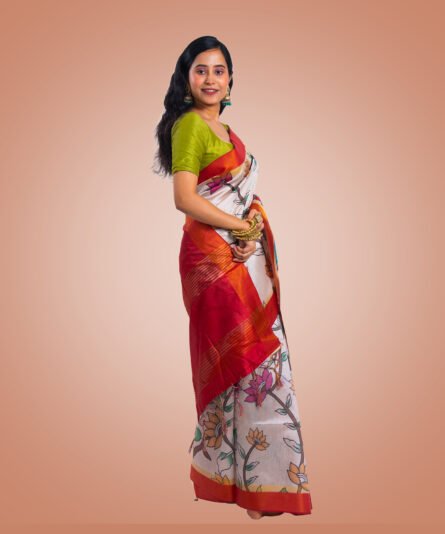 Chanderi Off White Saree - Image 7