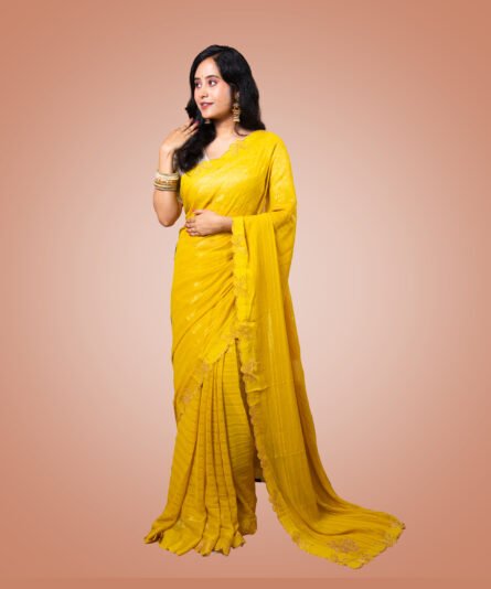Women's Silk Yellow Saree With Unstitched Blouse Piece - Image 5