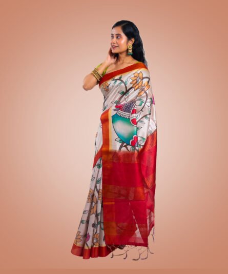 Chanderi Off White Saree - Image 6